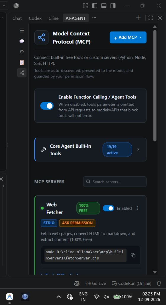 CodeRun MCP Panel Overview